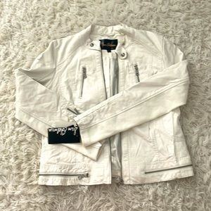 Faux white leather moto jacket L
